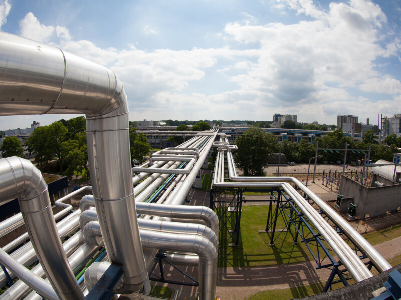 Network of industrial pipelines at a hydrogen facility.