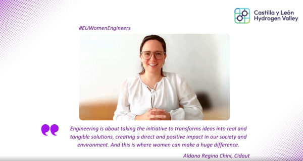 Screenshot of a video featuring a woman talking about working in engineering